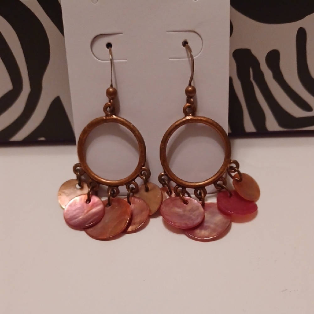 Costume Shell Disc Fringe Earrings